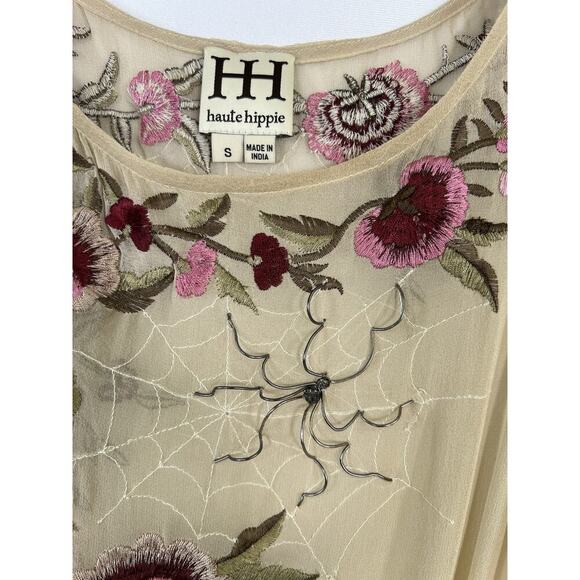 Rare Haute Hippie Embroidered Embellished Floral Silk Hi Low Dress S Fairy Boho - Picture 6 of 14